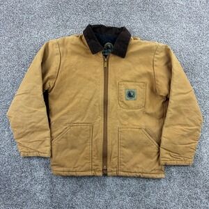 Berne Duck Canvas Work Jacket Kids Medium Brown Corduroy Collar Quilted Lined